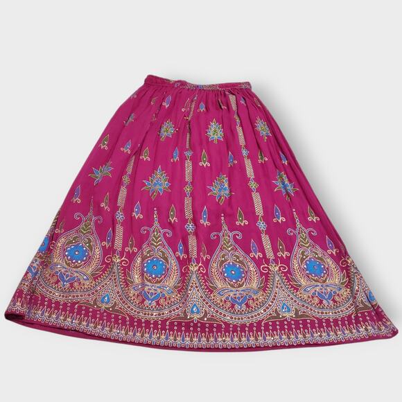 Royal Paisley Pink Floral Sequins Maxi Skirt Large Boho Gypsy Hippie Flowy NWT - Picture 12 of 12